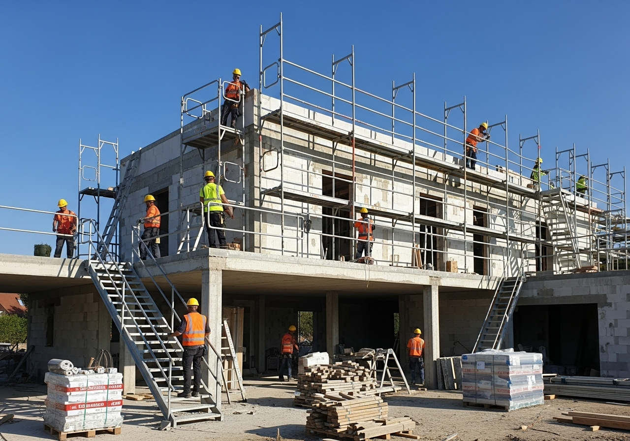 Échafaudage fixe installé par LOC ECHAFAUDAGES pour un chantier à Audincourt